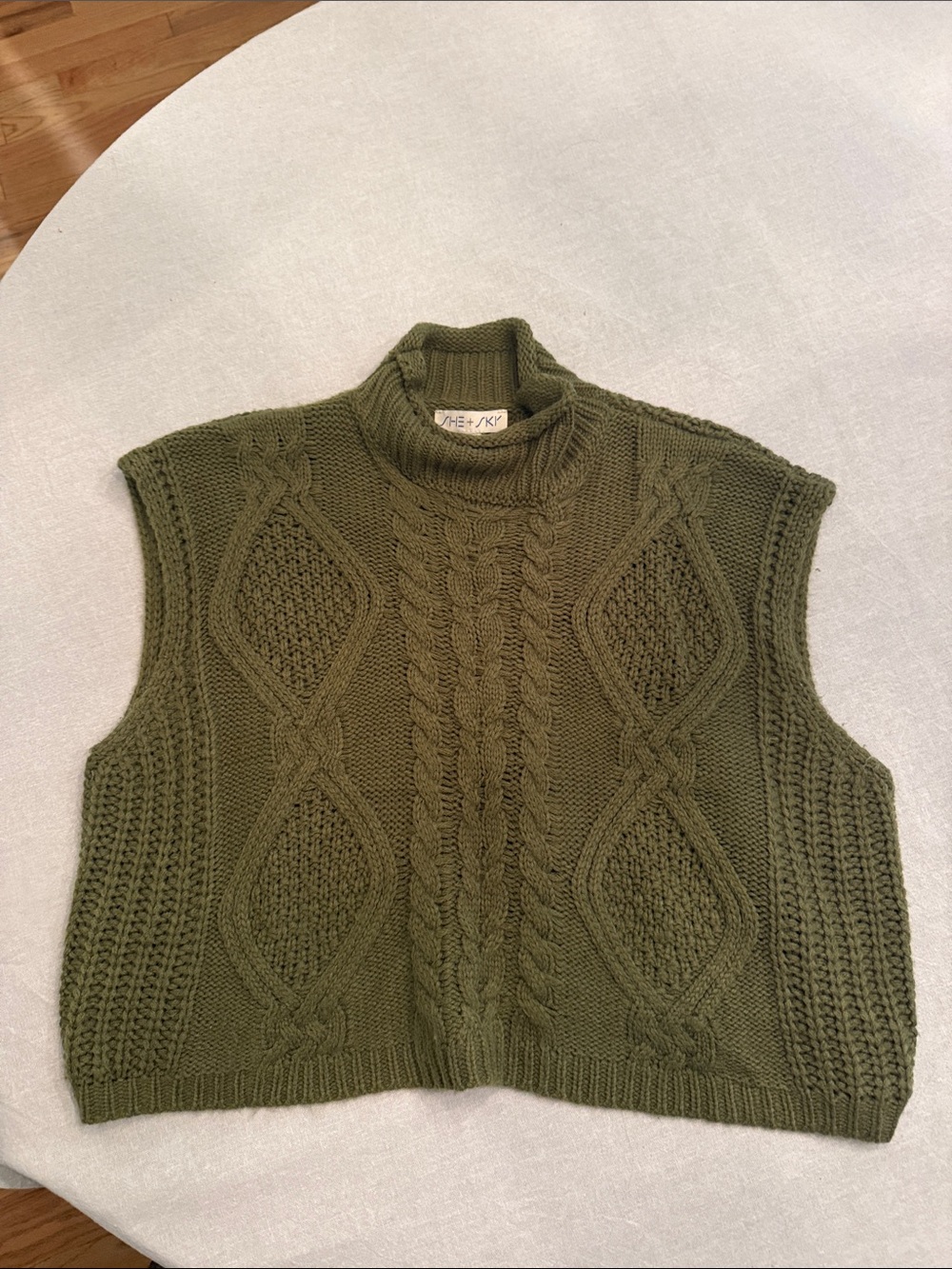 Knit Cable Mock-Neck Sweater Vest in Olive
